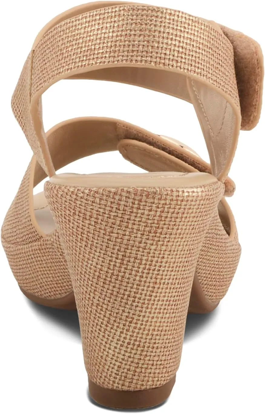 PATRIZIA Women's DADE-WOVEN Hook and Loop Sandals - Textured Faux Leather with Gold Button Accents, Adjustable Fit
