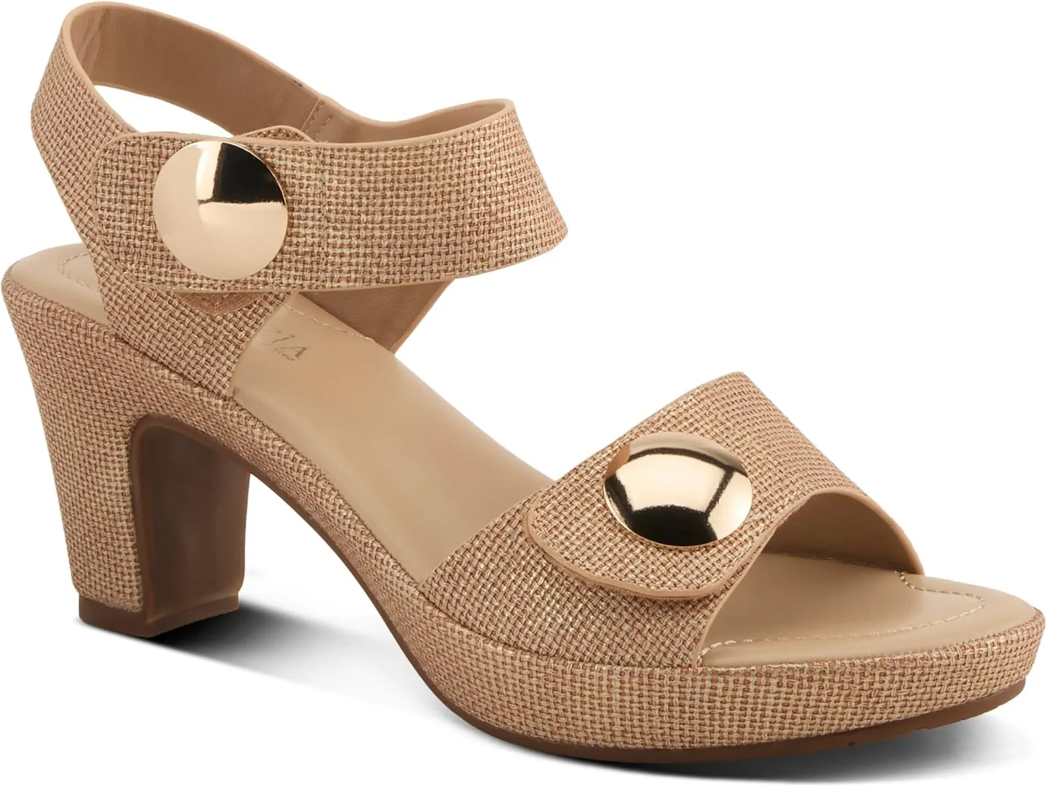PATRIZIA Women's DADE-WOVEN Hook and Loop Sandals - Textured Faux Leather with Gold Button Accents, Adjustable Fit