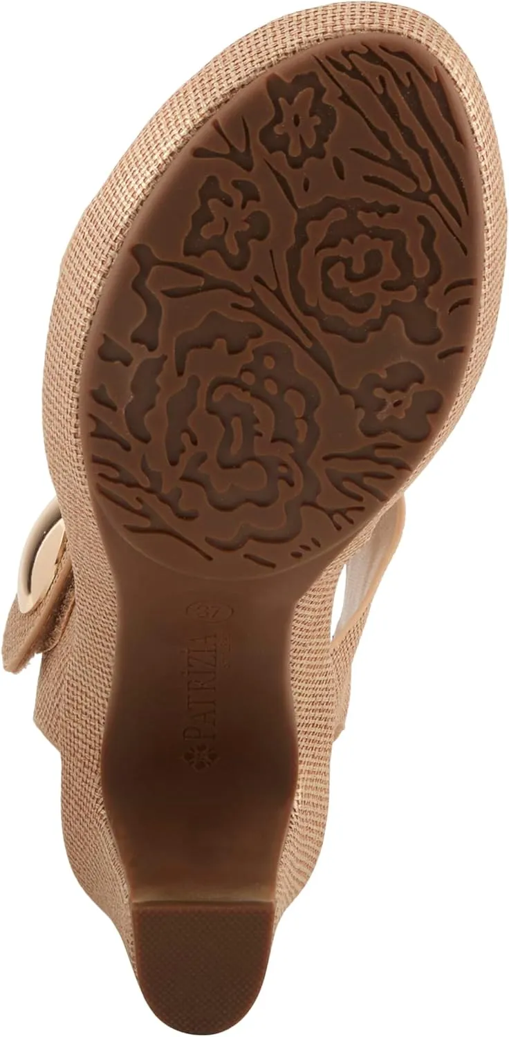 PATRIZIA Women's DADE-WOVEN Hook and Loop Sandals - Textured Faux Leather with Gold Button Accents, Adjustable Fit