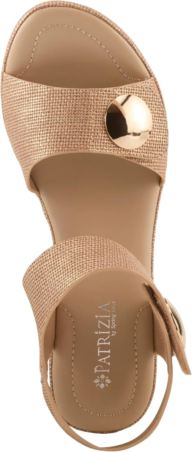 PATRIZIA Women's DADE-WOVEN Hook and Loop Sandals - Textured Faux Leather with Gold Button Accents, Adjustable Fit