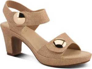 PATRIZIA Women's DADE-WOVEN Hook and Loop Sandals - Textured Faux Leather with Gold Button Accents, Adjustable Fit