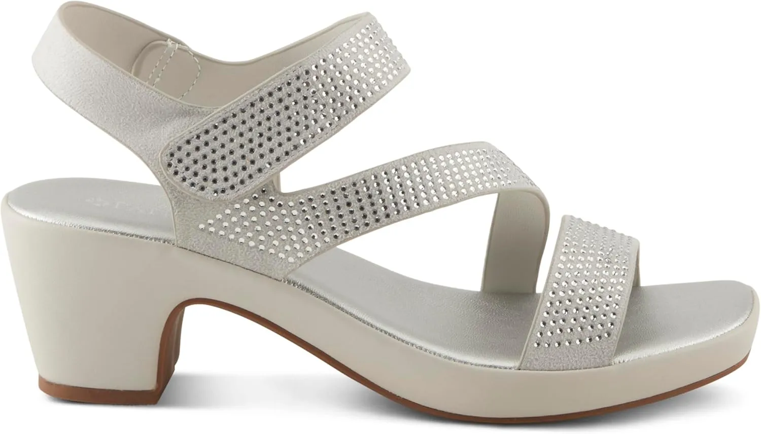 PATRIZIA Women's YADIEL Hook and Loop Sandals – Low Block Heel with Asymmetrical Crystal-Strap Design