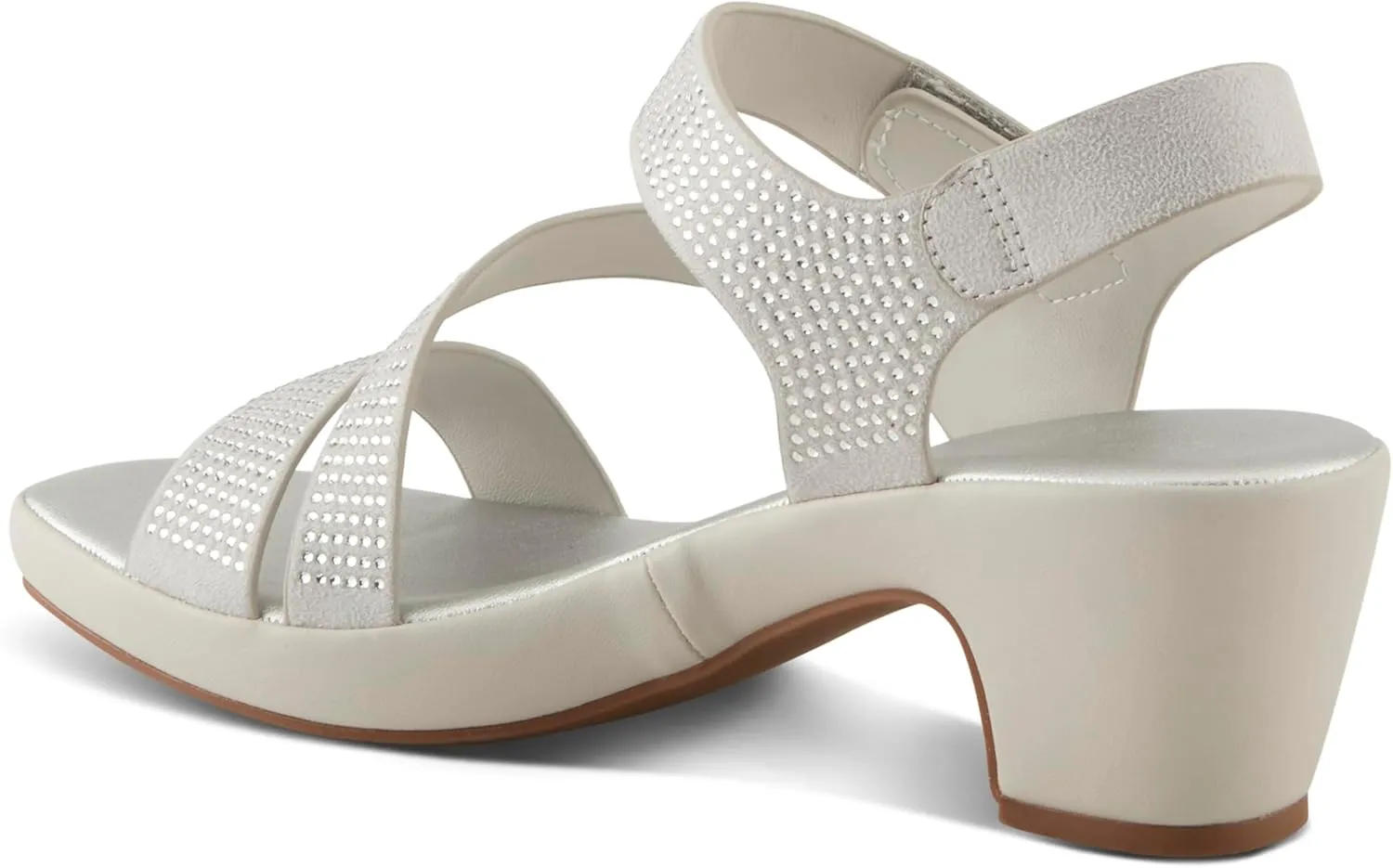 PATRIZIA Women's YADIEL Hook and Loop Sandals – Low Block Heel with Asymmetrical Crystal-Strap Design