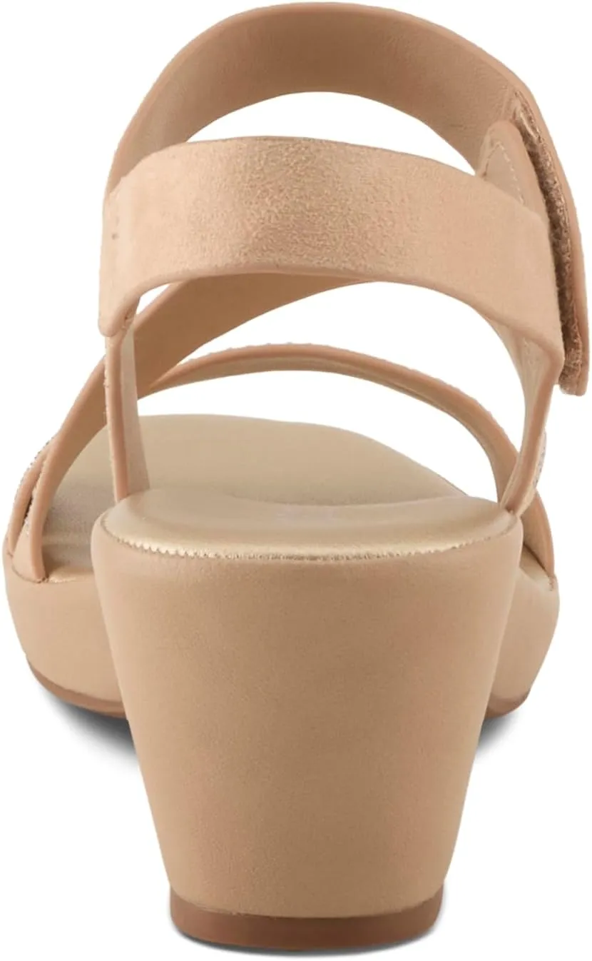 PATRIZIA Women's YADIEL Hook and Loop Sandals – Low Block Heel with Asymmetrical Crystal-Strap Design