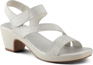 PATRIZIA Women's YADIEL Hook and Loop Sandals – Low Block Heel with Asymmetrical Crystal-Strap Design