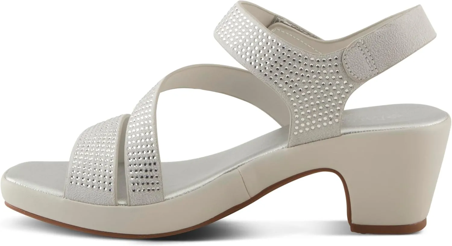 PATRIZIA Women's YADIEL Hook and Loop Sandals – Low Block Heel with Asymmetrical Crystal-Strap Design