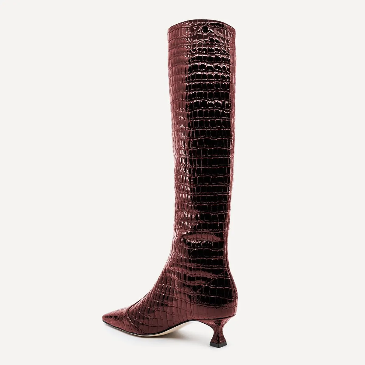 Pazzion Women's Crocodile Print Square Toe Knee High Boots Kitten Low Heel Wide Calf Pull On Tall Booties Chic Outdoor Dress Shoes Size 4-16 US