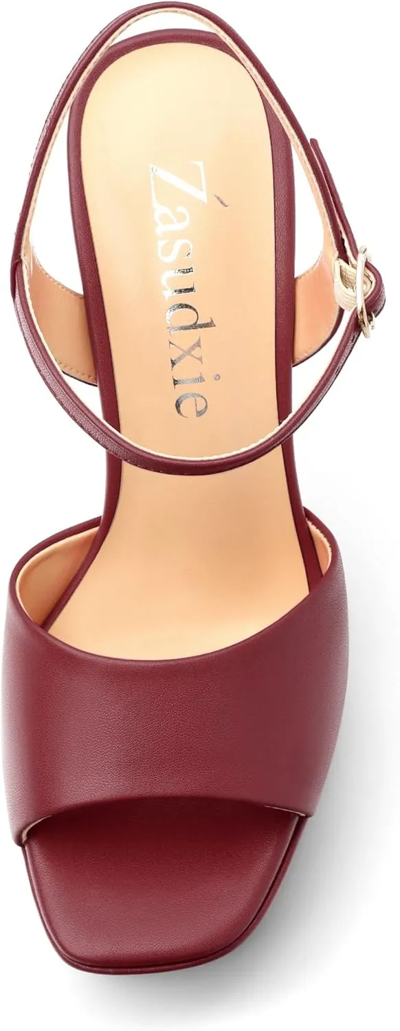 Platform High Heels for Women, Chunky Heels Sandals for Women Comfy Square Open Toe Ankle Strap Stylish Heeled Sandals Party Prom Wedding Dress Pumps Shoes 4.7 Inch