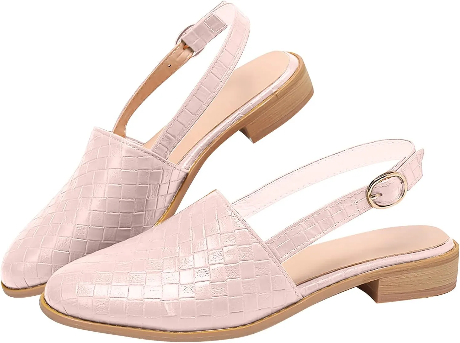 Pointed Toe Sandal for Women Fashion Weave Strap Buckle Baotou Closed Toe Low Heel Sandalias Solid Color Comfortable Casual Stacked Heel Shoes
