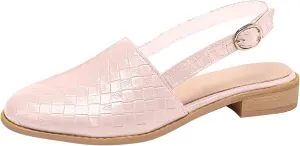 Pointed Toe Sandal for Women Fashion Weave Strap Buckle Baotou Closed Toe Low Heel Sandalias Solid Color Comfortable Casual Stacked Heel Shoes
