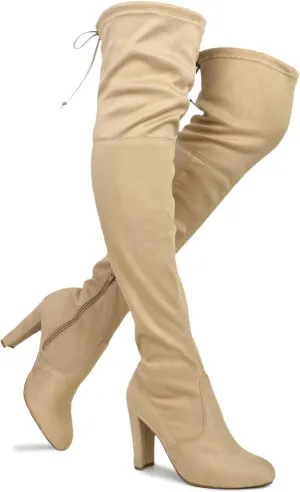 Premier Standard Women's Over The Knee Boot - Sexy Over The Knee Pullon Boot - Trendy Low Block Heel Shoe - Comfortable Boot