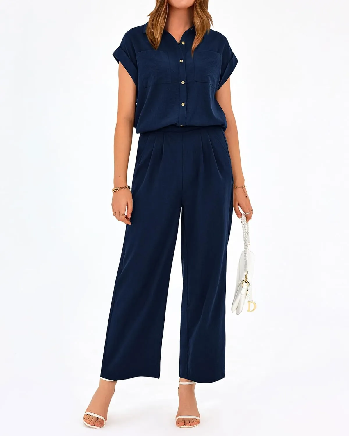 PRETTYGARDEN Womens 2 Piece sets Summer Cap Sleeve Tops Palazzo Pants Dressy Casual Vacation Travel Outfits Tracksuits