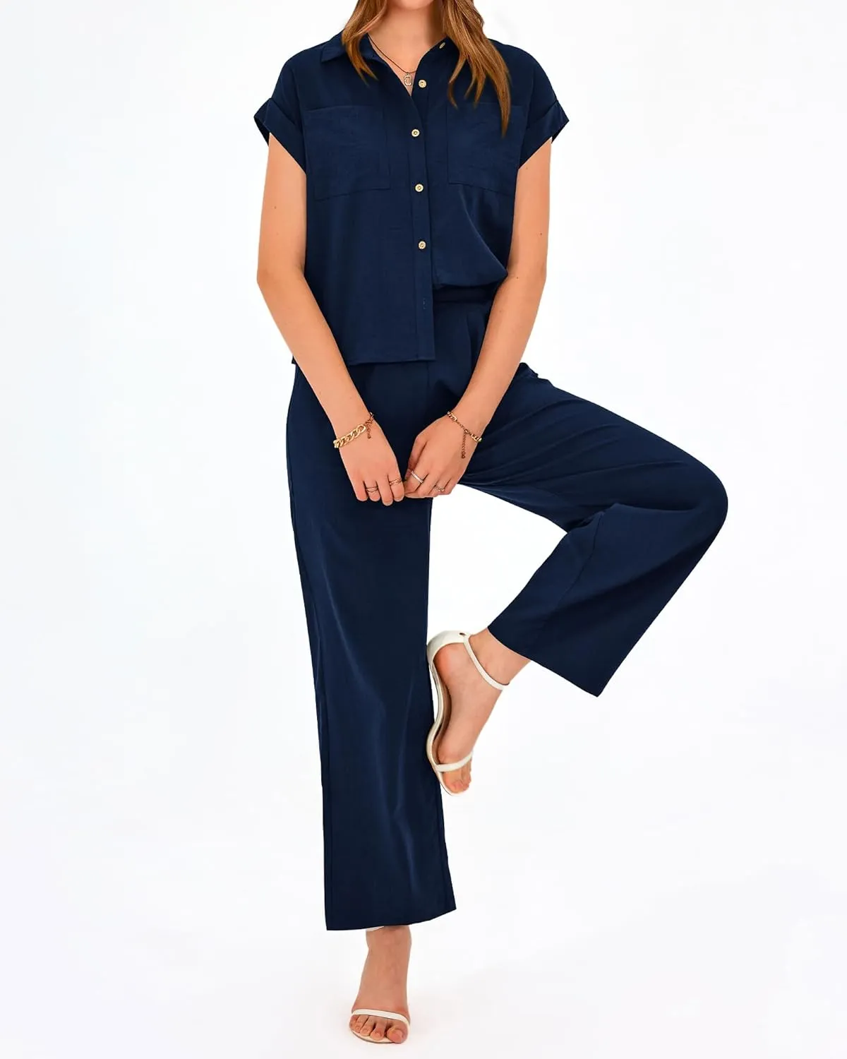 PRETTYGARDEN Womens 2 Piece sets Summer Cap Sleeve Tops Palazzo Pants Dressy Casual Vacation Travel Outfits Tracksuits