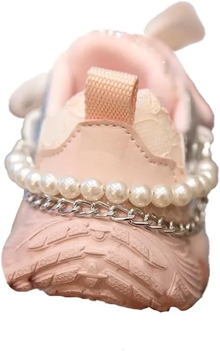 Princess Girls Sneakers Lace Breathable Pearl Chain Bowknot Birthday Decoration Luxurious Anti-Slip