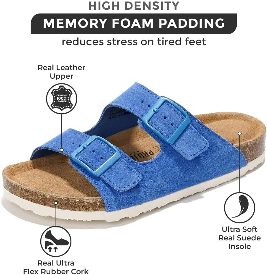 Project Cloud Genuine Leather Flat Sandals Women 2025 Beach Essentials Womens Sandals Memory Foam Vacation Essentials Slides for Women Footwear (Venita)