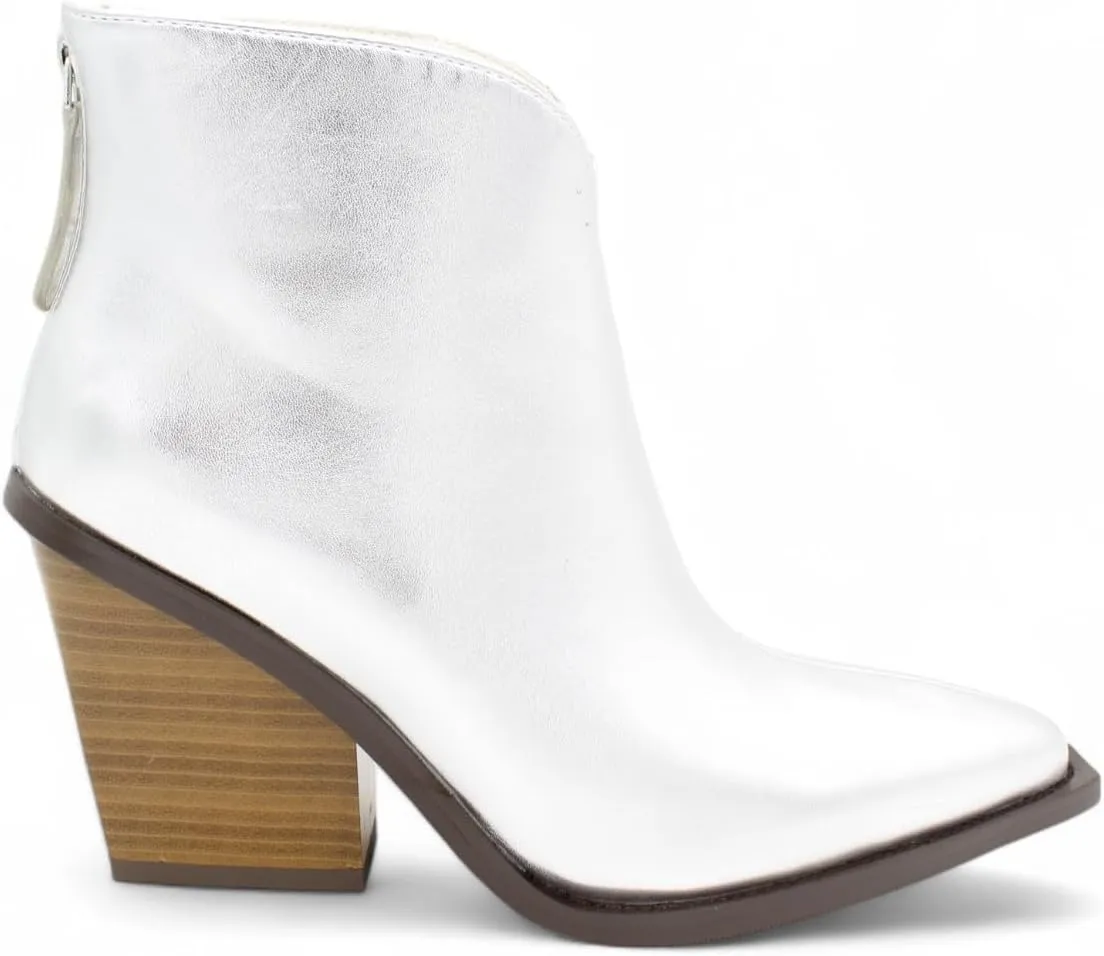 Raffelli Womens Ankle Boots Metallic Faux Leather Pointed Toe Booties with Block Heel and Back Zipper, Ankle Winter Mini Boots for Women Genuine Warm Snow Boots Comfort Booties