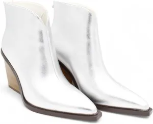 Raffelli Womens Ankle Boots Metallic Faux Leather Pointed Toe Booties with Block Heel and Back Zipper, Ankle Winter Mini Boots for Women Genuine Warm Snow Boots Comfort Booties