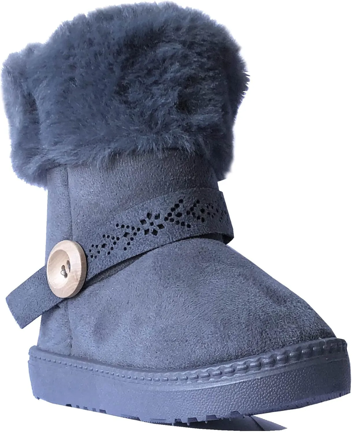 REDVOLUTION Kids Boots Toddler Girls Cute 2 Buttons || Rhinestone Faux Fur Suede Knitting Shoe