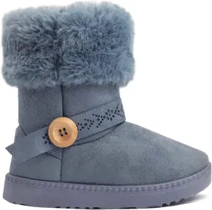 REDVOLUTION Kids Boots Toddler Girls Cute 2 Buttons || Rhinestone Faux Fur Suede Knitting Shoe