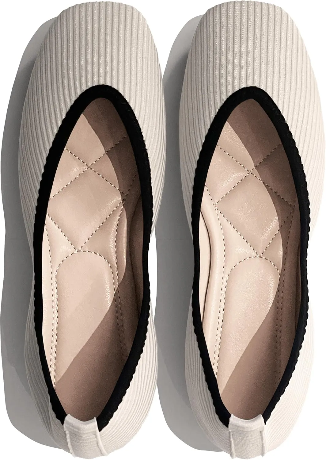 REFRASE LIFE Women's Ballet Flats Square Toe, Comfortable Ribbed Ballet Flats Shoes with Black Trim, Dressy Slip-On Casual Flats for Everyday Wear, Lightweight and Breathable