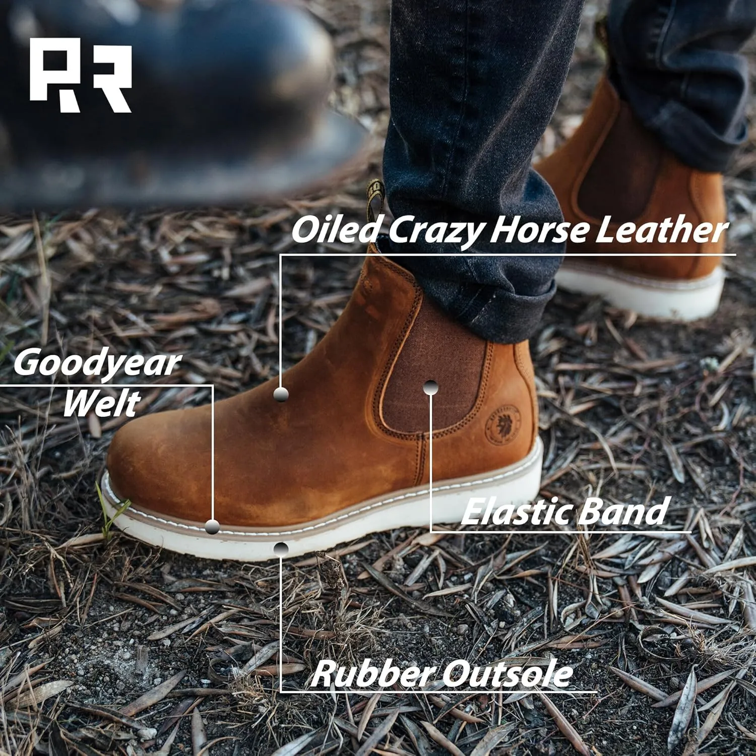 ROCKROOSTER Capitola - Anti-fatigue Comfortable Coolmax Lining Goodyear Welt Soft Toe Leather Work boots for men SAP101BK SAP102BR