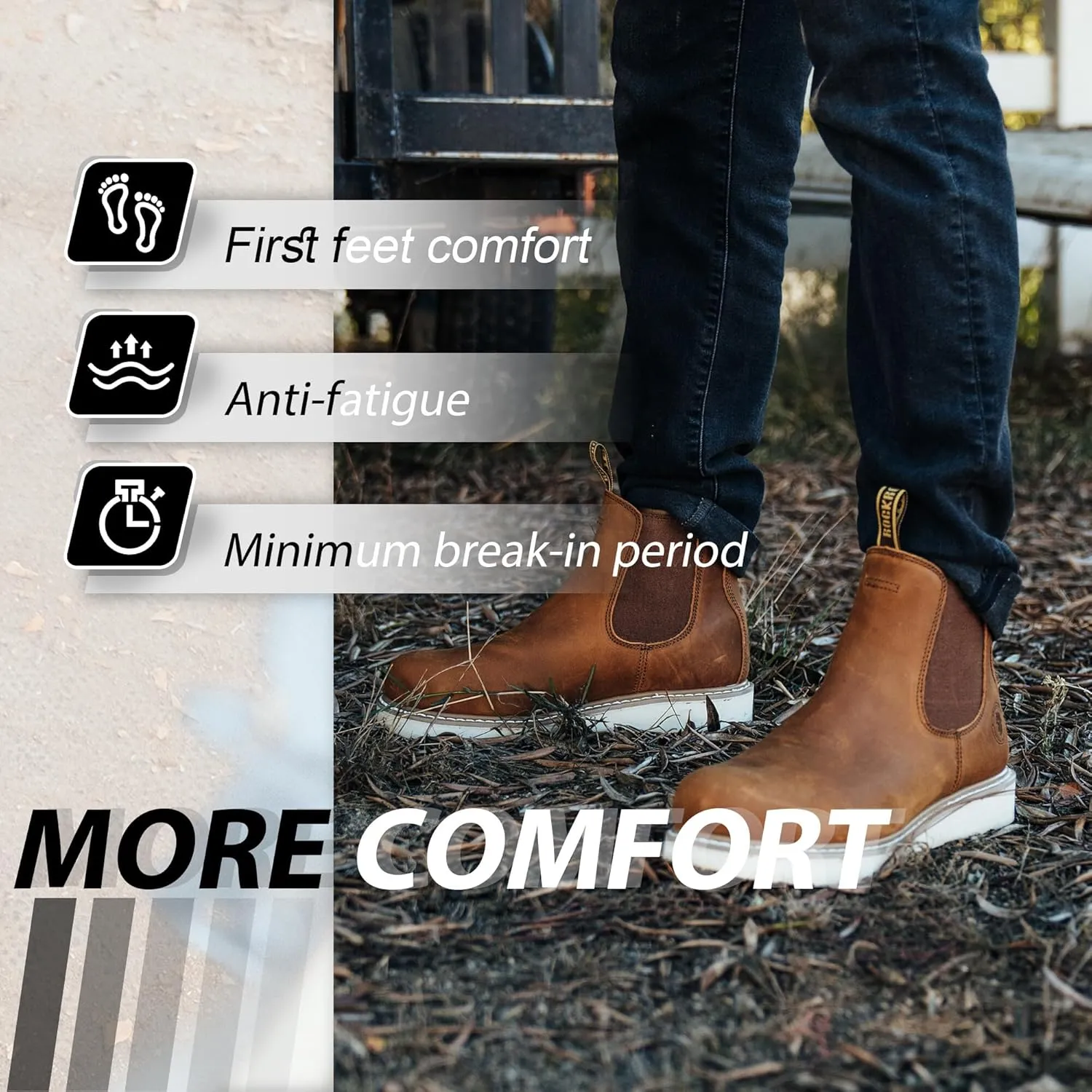 ROCKROOSTER Capitola - Anti-fatigue Comfortable Coolmax Lining Goodyear Welt Soft Toe Leather Work boots for men SAP101BK SAP102BR