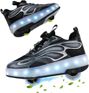 Roller Skate Shoes for Kids - Wheels with USB Charging Led Light Up, Shiny Sneakers for Boys & Girls - Perfect for Christmas & Birthday