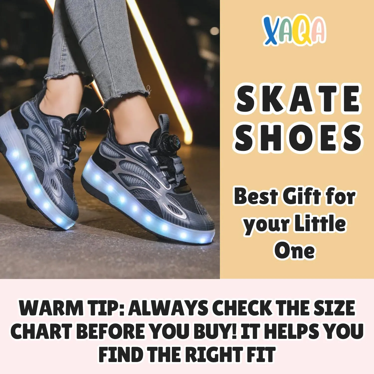 Roller Skate Shoes for Kids - Wheels with USB Charging Led Light Up, Shiny Sneakers for Boys & Girls - Perfect for Christmas & Birthday