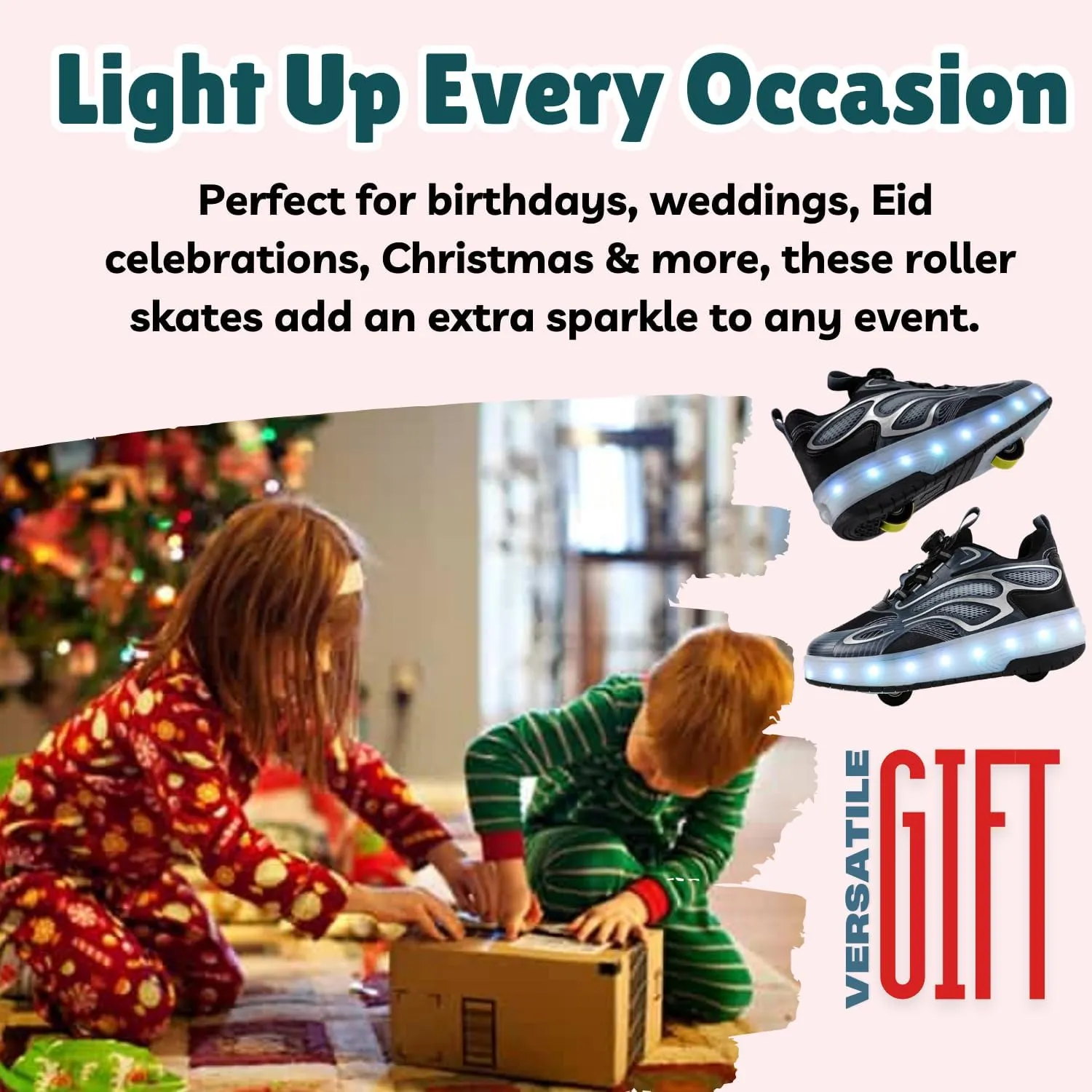 Roller Skate Shoes for Kids - Wheels with USB Charging Led Light Up, Shiny Sneakers for Boys & Girls - Perfect for Christmas & Birthday