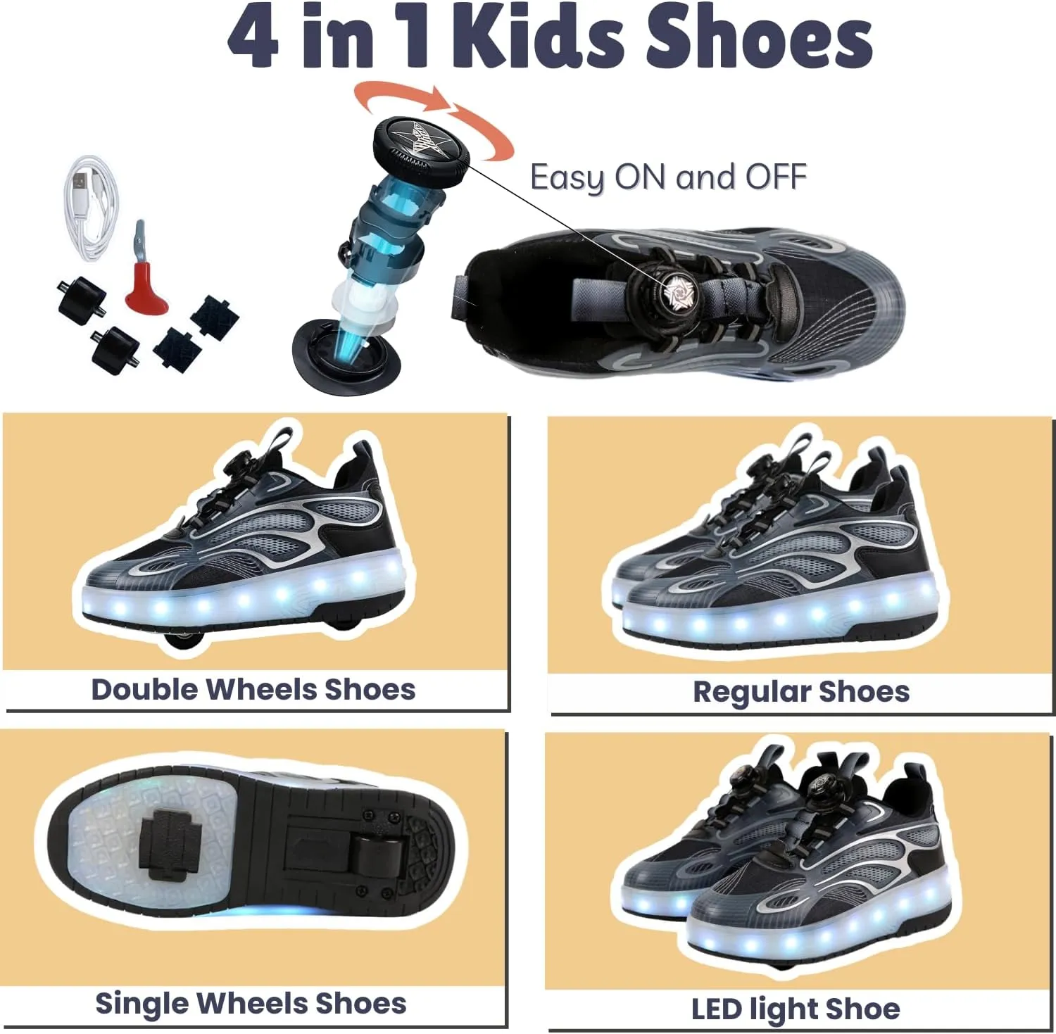Roller Skate Shoes for Kids - Wheels with USB Charging Led Light Up, Shiny Sneakers for Boys & Girls - Perfect for Christmas & Birthday