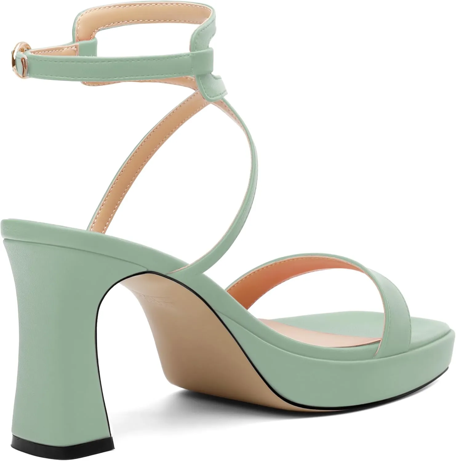 ROSERWISH Platform Heels for Women Strappy High Heel Sandals Square Open Toe Chunky Heels Ankle Strap Womens Wedding Party Dress Shoes