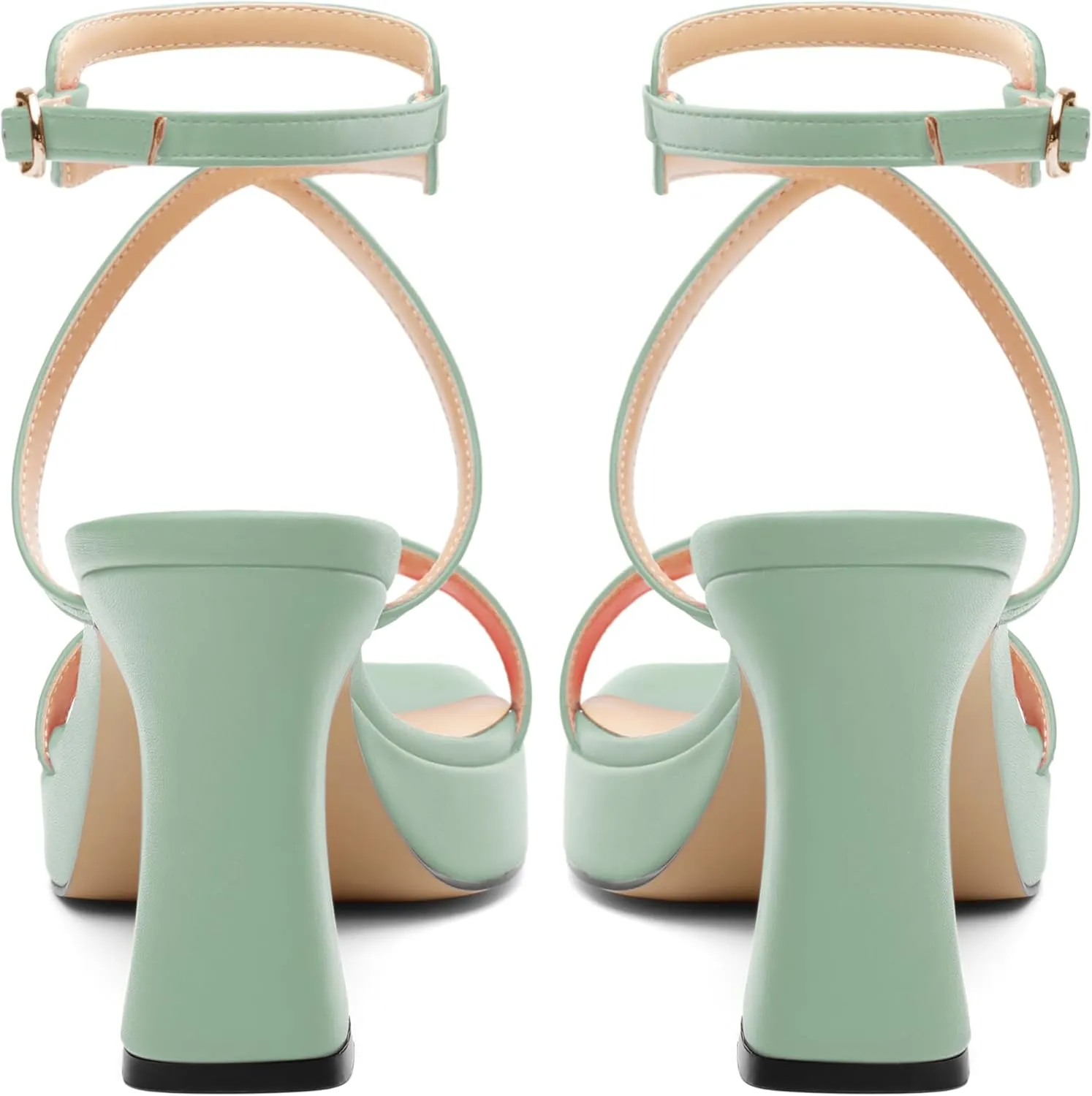 ROSERWISH Platform Heels for Women Strappy High Heel Sandals Square Open Toe Chunky Heels Ankle Strap Womens Wedding Party Dress Shoes
