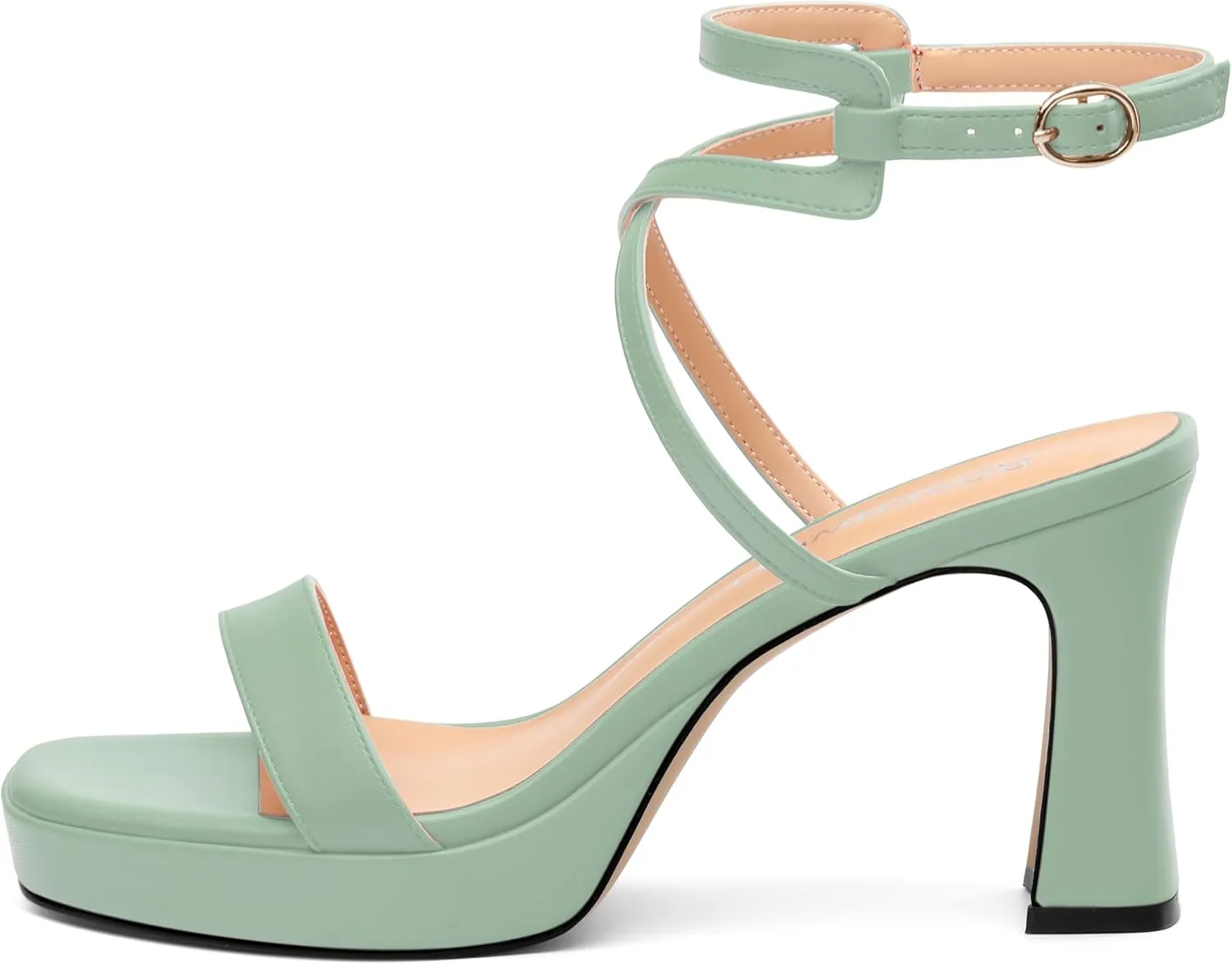 ROSERWISH Platform Heels for Women Strappy High Heel Sandals Square Open Toe Chunky Heels Ankle Strap Womens Wedding Party Dress Shoes