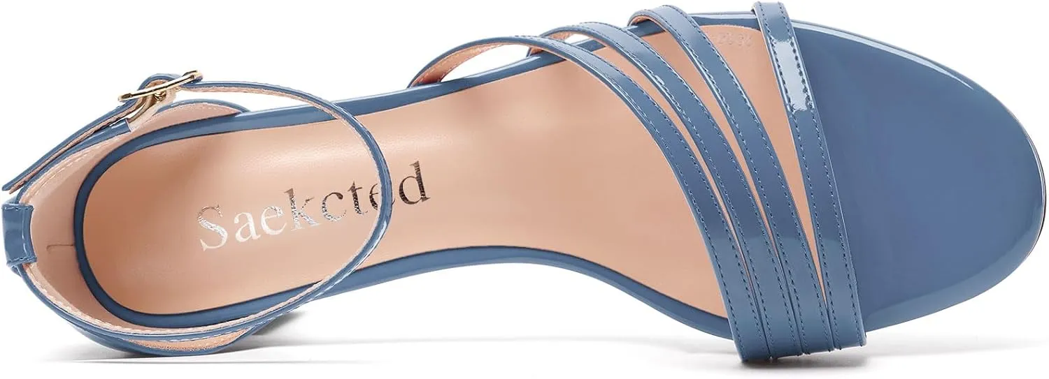 Saekcted Womens Kitten Low Heel Open Toe Sandals Ankle Strap Buckle Dress Shoes Wedding Casual Party 1.2 Inches Heels