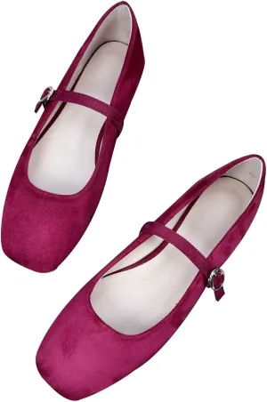 SAILING LU Women's Mary Jane Ballet Flats Square Toe Flat Shoes Suede Dress Shoes Comfortable Wear to Work Slip On Moccasins