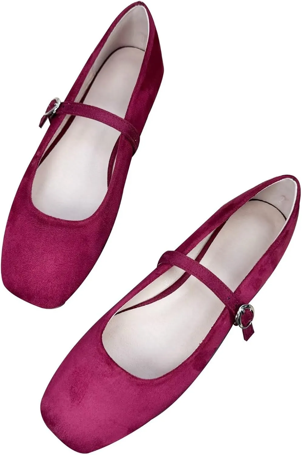 SAILING LU Women's Mary Jane Ballet Flats Square Toe Flat Shoes Suede Dress Shoes Comfortable Wear to Work Slip On Moccasins