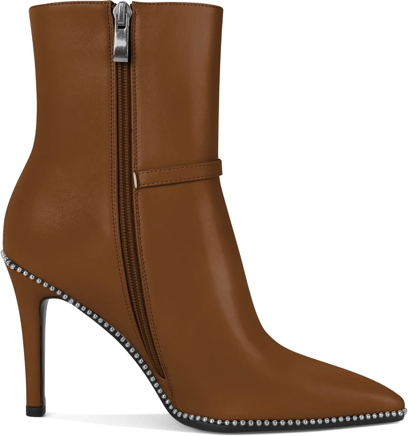 SAMMITOP Women's Pointed Toe Ankle Boots Sexy Stiletto High Heels Ankle Booties Buckle Strap Beaded Short Boots with Side Zipper 4 Inch