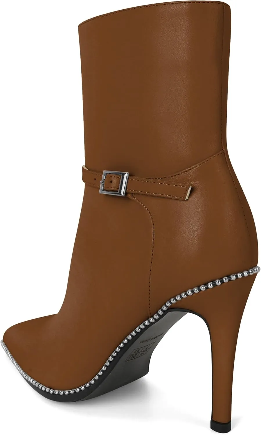 SAMMITOP Women's Pointed Toe Ankle Boots Sexy Stiletto High Heels Ankle Booties Buckle Strap Beaded Short Boots with Side Zipper 4 Inch