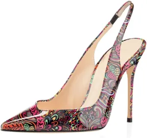 SAMMITOP Women's Pointed Toe Slingback Pumps High Heel Party Evening Dress Shoes