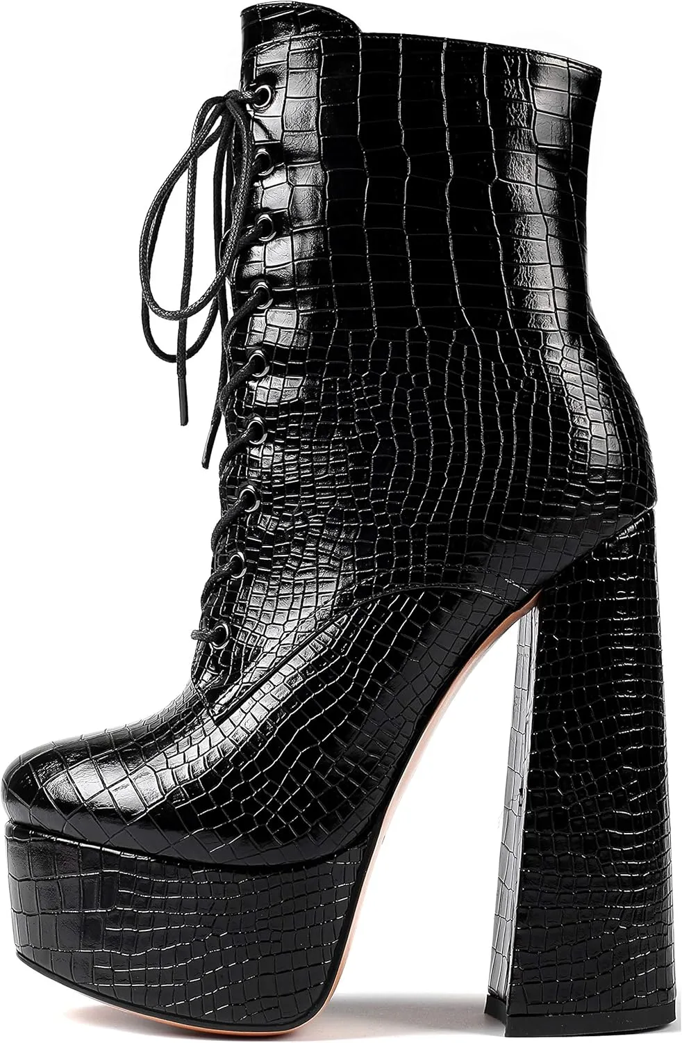 SAMMITOP Women's Round Toe Chunky Heel Boots Platform Lace Up Animal Print Ankle Boots