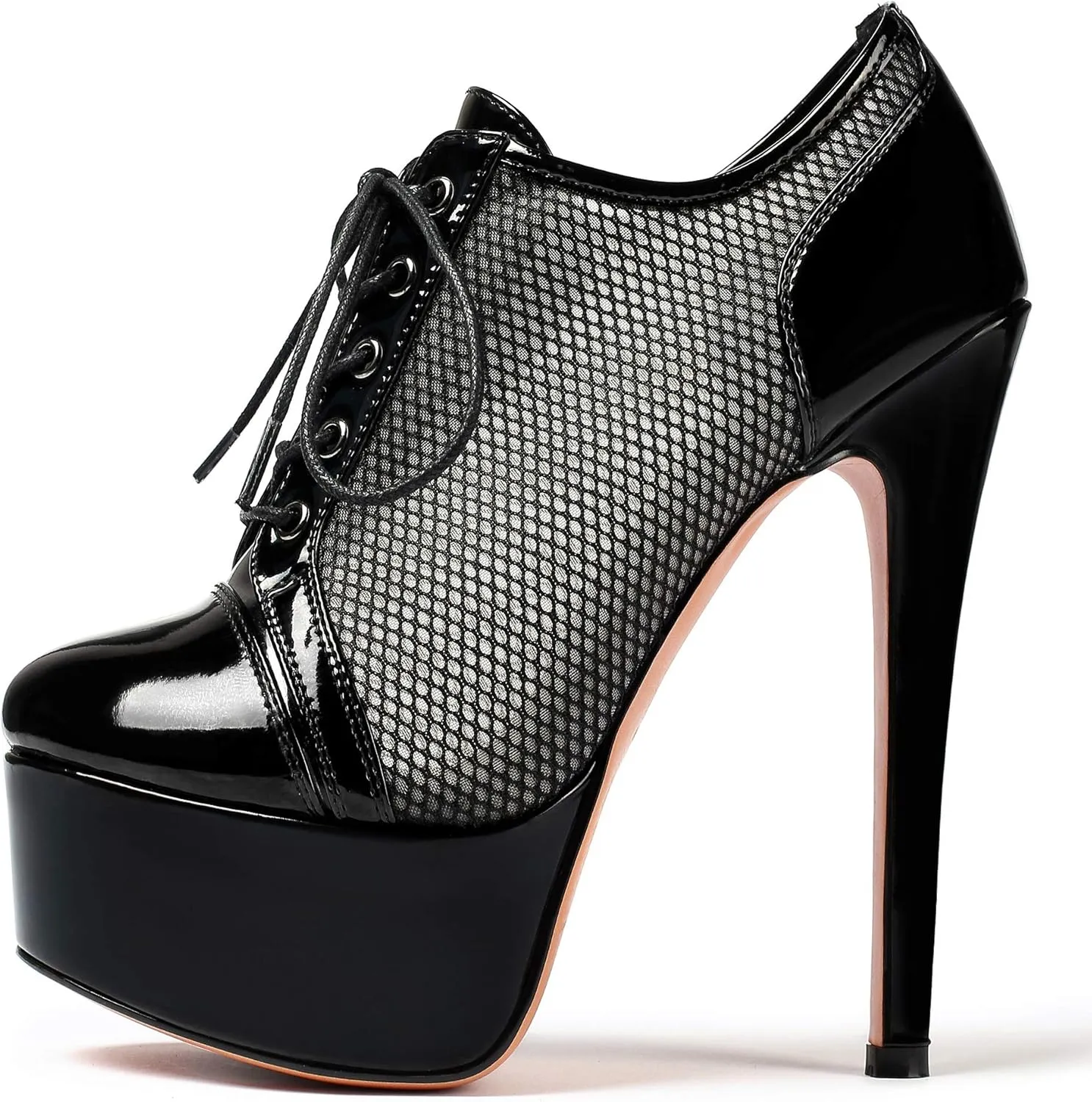 SAMMITOP Women's Round Toe Lace Up Ankle Boots Platform High Heel Pumps Party Dress Shoes