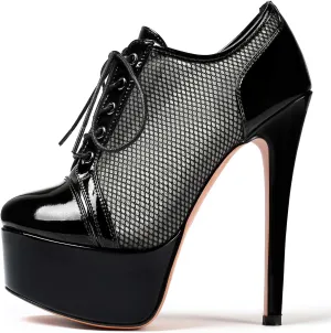 SAMMITOP Women's Round Toe Lace Up Ankle Boots Platform High Heel Pumps Party Dress Shoes