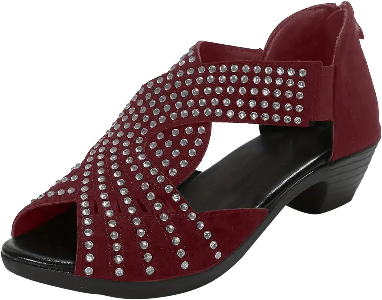 Sandals for Women 2025 Fisherman Sandal Rhinestone Open Toe Back Zipper Shoes Beach Comfortable Summer Flat Shoe