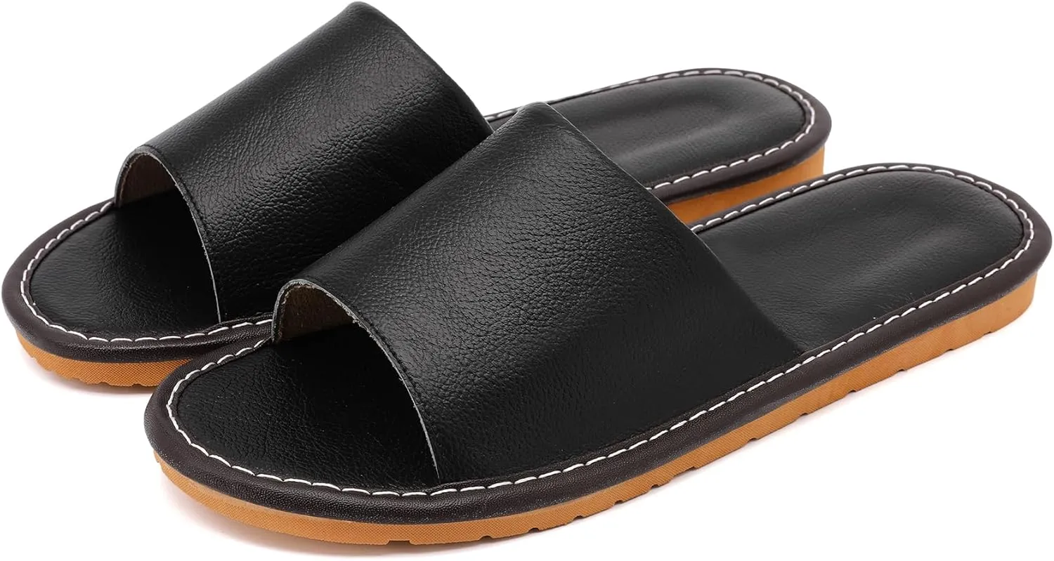 Sandals Women Men, Genuine Leather Slippers, House Slippers for Women Indoor Outdoor, Unisex Soft Flat Sandals