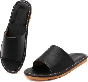 Sandals Women Men, Genuine Leather Slippers, House Slippers for Women Indoor Outdoor, Unisex Soft Flat Sandals