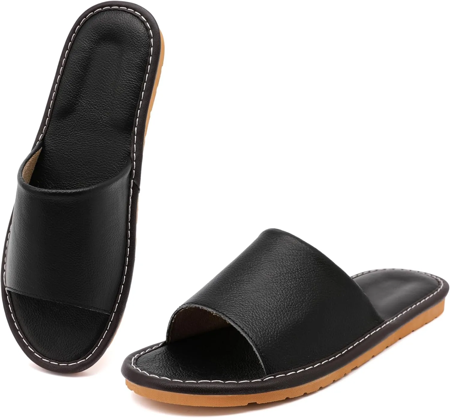 Sandals Women Men, Genuine Leather Slippers, House Slippers for Women Indoor Outdoor, Unisex Soft Flat Sandals
