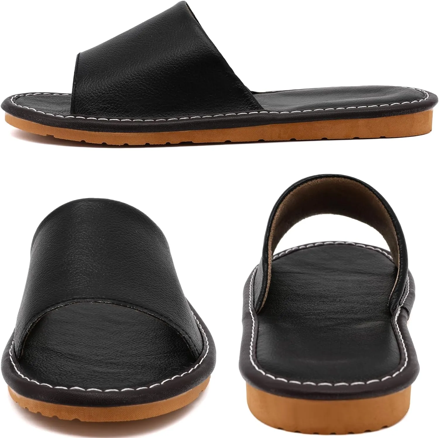 Sandals Women Men, Genuine Leather Slippers, House Slippers for Women Indoor Outdoor, Unisex Soft Flat Sandals