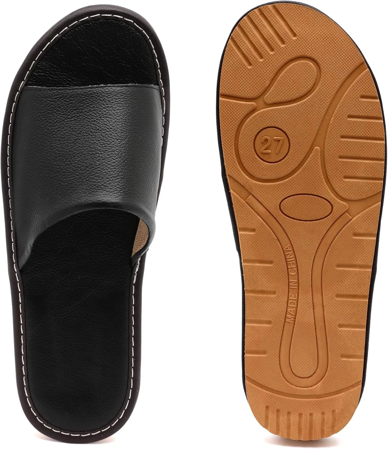 Sandals Women Men, Genuine Leather Slippers, House Slippers for Women Indoor Outdoor, Unisex Soft Flat Sandals