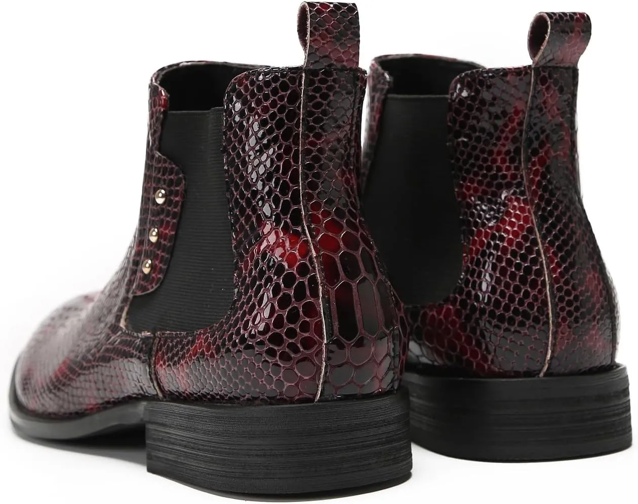 Santimon Mens Chelsea Boots Casual Dress Party Snakeskin Pattern Western Ankle Boots Genuine Leather Wedding Prom Zipper Beads Cowboy Tuxedo Chukka Boots