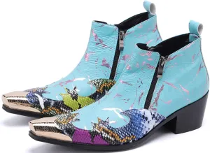 Santimon Mens Chelsea Boots Dress Casual Party Metal Tip Toe Genuine Leather Double Zipper Two Tone Ankle Boots Fashion Western Cowboy Disco Ballroom Wedding Tuxedo Chukka Boots